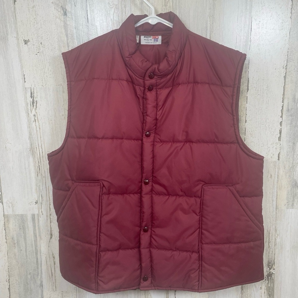 King Louie Puffer Vest size XL 46 48 Maroon Vintage Snap Button Made In USA